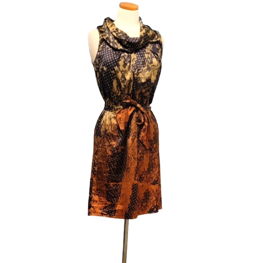 The Limited Satin Floral Polka Dot Cowl Neck Cocktail Sleeveless Slip Dress